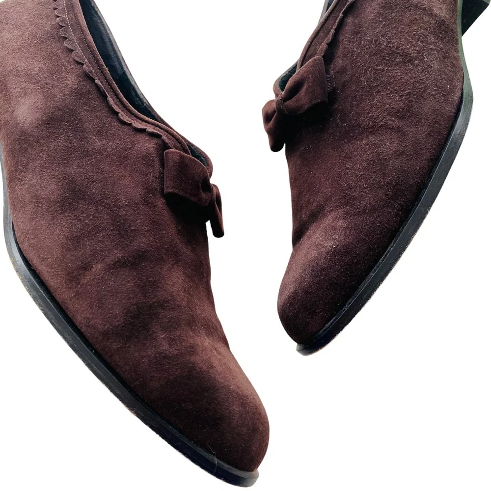 Stuart Weitzman Vintage Chocolate Suede Leather Flat‎ Bow Loafers